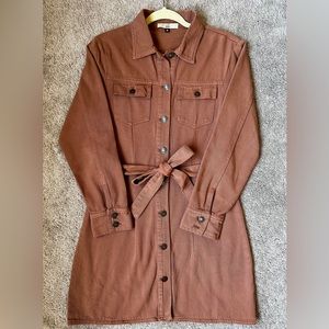 CO Boutique - Rust faux denim long sleeve button down dress